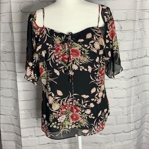 New York and Company floral cold shoulder top